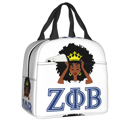 Custom Zeta Phi Beta Sorority Logo Lunch Bag Women Greek Letter 1920 Cooler Warm Insulated Lunch Box for Children School by Passport Outfitters