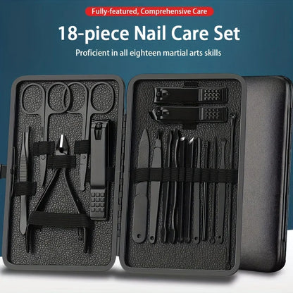 Stainless Steel 7/10/16/18pcs Black Manicure kit Pedicure Set Scissors Nail Clipper Grooming Tool Kit with Travel Case