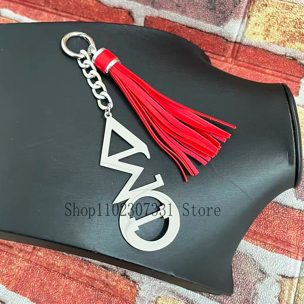 Stainless Steel Greek Letter Delta Shield Keychain With Red Tassel by Passport Outfitters