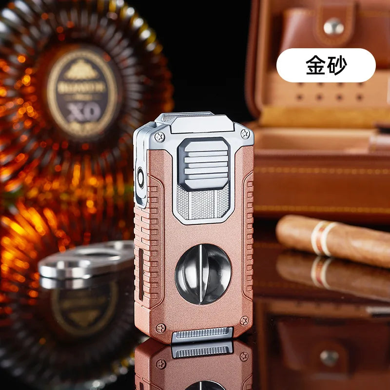 Portable Multi-function Jet Lighter with V-shaped Cigar Cutter Cigar Cigarette Holder Men's Cigarette Lighter, Gentleman's Taste by Passport Outfitters