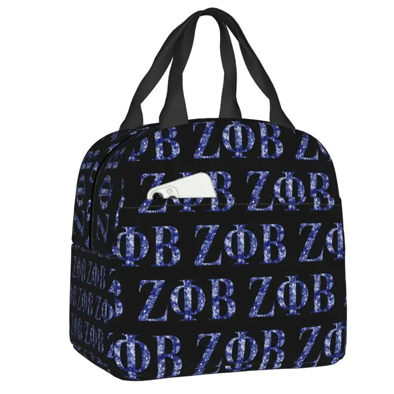 Custom Zeta Phi Beta Sorority Logo Lunch Bag Women Greek Letter 1920 Cooler Warm Insulated Lunch Box for Children School by Passport Outfitters