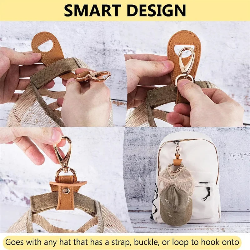Travel Hat Clip Leather Simple Golf Baseball Hat Clip Summer Hat Strap Towel Glove Storage Wallet Buckle Hands-free Latch Clip by Passport Outfitters
