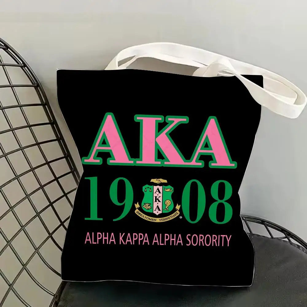 AKA Sorority Storage Bags Canvas Double-Sided Print Fashion Shoulder Tote Shopping Bag Gift Eco Handbags by Passport Outfitters