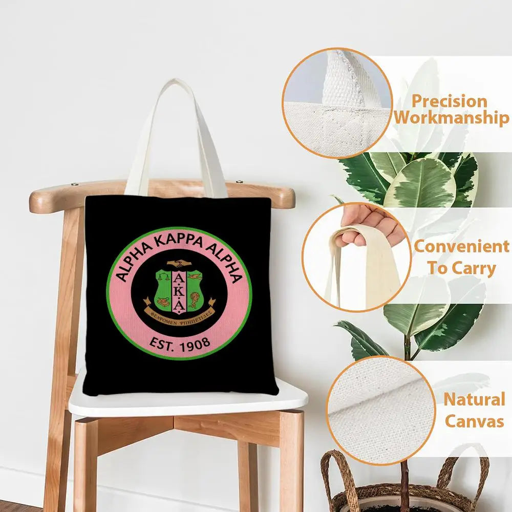 AKA Sorority Storage Bags Canvas Double-Sided Print Fashion Shoulder Tote Shopping Bag Gift Eco Handbags by Passport Outfitters