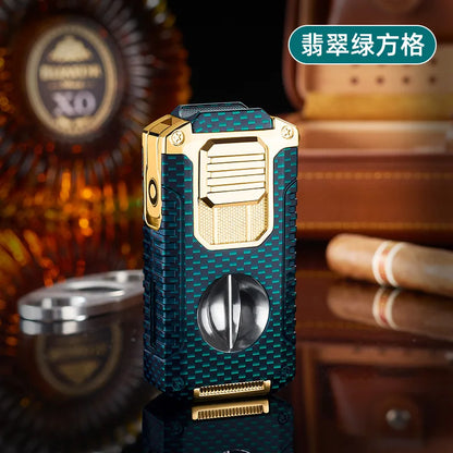 Portable Multi-function Jet Lighter with V-shaped Cigar Cutter Cigar Cigarette Holder Men's Cigarette Lighter, Gentleman's Taste by Passport Outfitters
