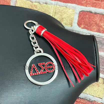 Stainless Steel Greek Letter Delta Shield Keychain With Red Tassel by Passport Outfitters