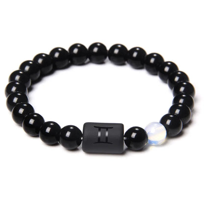 12 Constellation Zodiac Signs Beads Couples Bracelet Natural Black Onyx Stone Elastic Charm Bracelet for Women Men Birthday Gift by Passport Outfitters