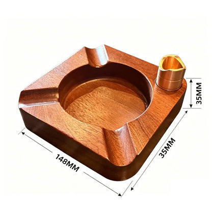 Solid Wood Cigar Ashtray with Integrated Cigar Rest, Retro Stylish Cigar Accessory for Home & Office Use by Passport Outfitters