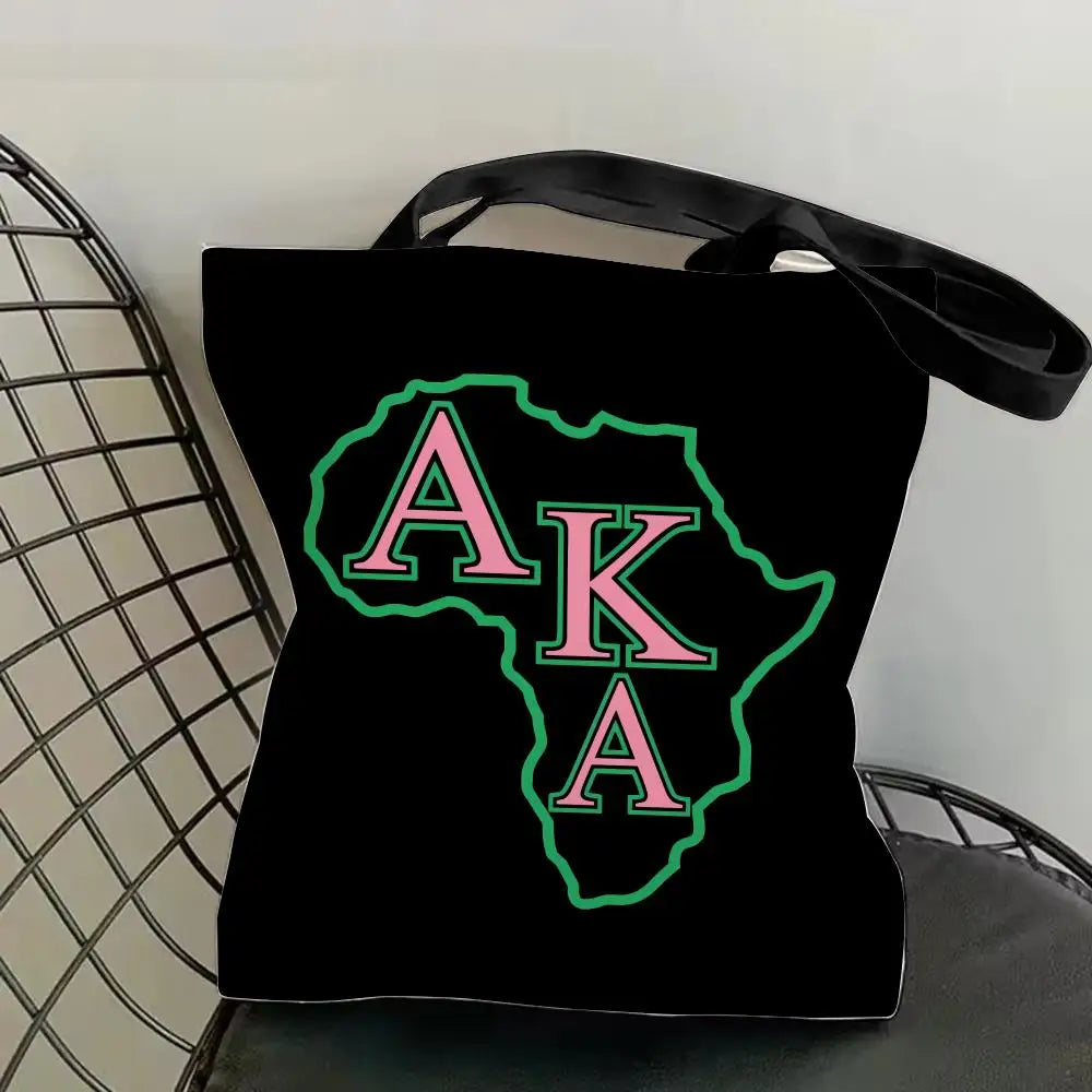 AKA Sorority Storage Bags Canvas Double-Sided Print Fashion Shoulder Tote Shopping Bag Gift Eco Handbags by Passport Outfitters
