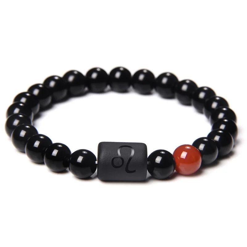 12 Constellation Zodiac Signs Beads Couples Bracelet Natural Black Onyx Stone Elastic Charm Bracelet for Women Men Birthday Gift by Passport Outfitters