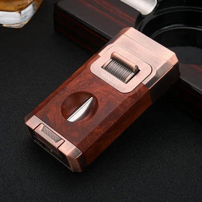 Metal High-end Cigar Lighter with Unique Wind Proof V-shaped Cutting Double Jet Flame Butane Gas Lighter Cigar Accessories by Passport Outfitters