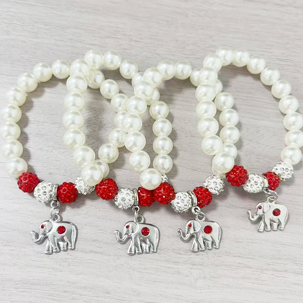 Stretch Adjust Red Sorority Fortitude Elephant Pendants Detla Pearl Bracelet Jewelry by Passport Outfitters