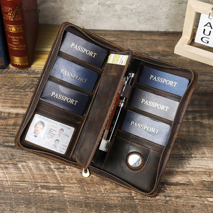 Family Genuine Leather Passport Wallet with AirTag Slot for Travel - Passport Outfitters Apparel 
