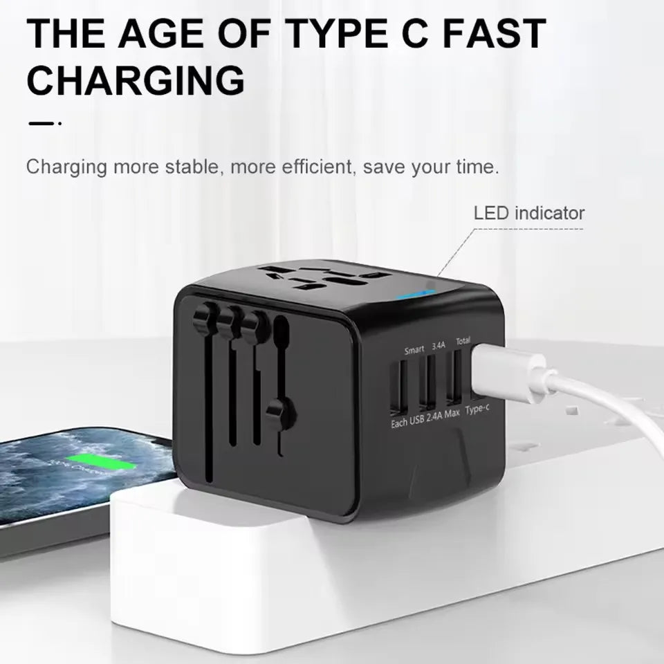 Travel Adapter Universal Power Plug UK European Union US Socket International 3USB Type C Wall Charger for Global Adapters by Passport Outfitters
