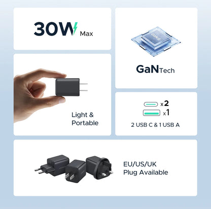 UGREEN 3-Port 30W USB-C Wall Charger - Passport Outfitters Apparel 