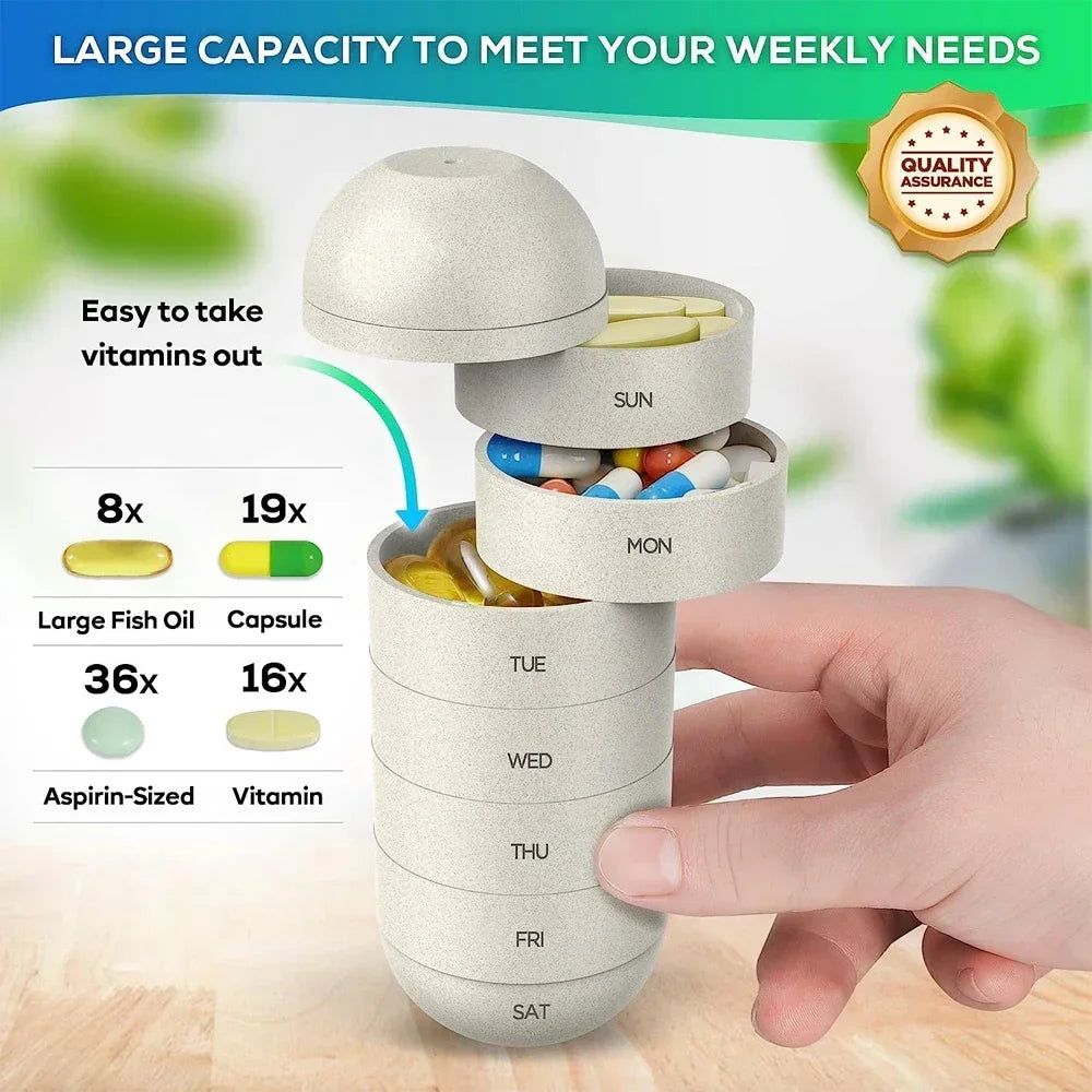 Pill Splitters Cute Weekly Pill Organizer BPA Free Travel Hiking 7 Day Pill Box Case To Hold Pills Vitamins Fish Oil Supplements by Passport Outfitters