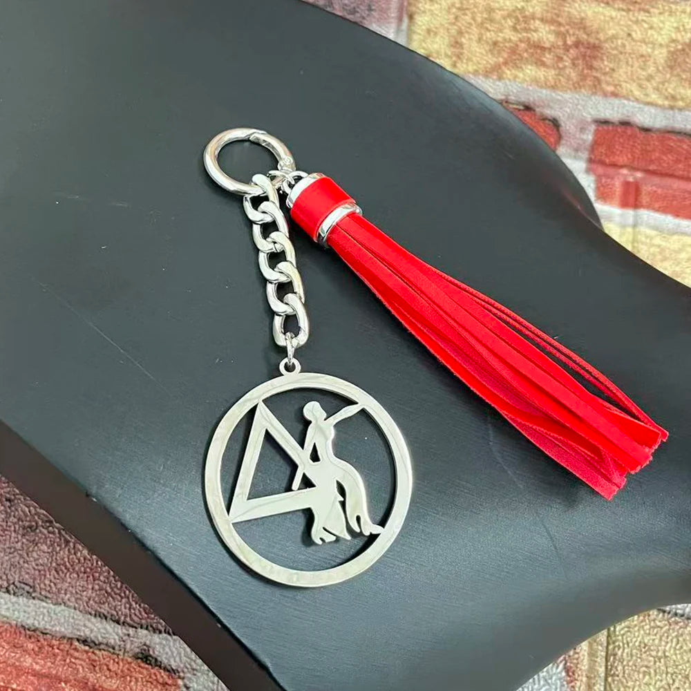 Stainless Steel Greek Letter Delta Shield Keychain With Red Tassel by Passport Outfitters