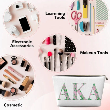 AKA Sorority 5 Women Cosmetic Bag Travel Makeup Organizer Pouch Toiletry Storage Dopp Kit Box by Passport Outfitters