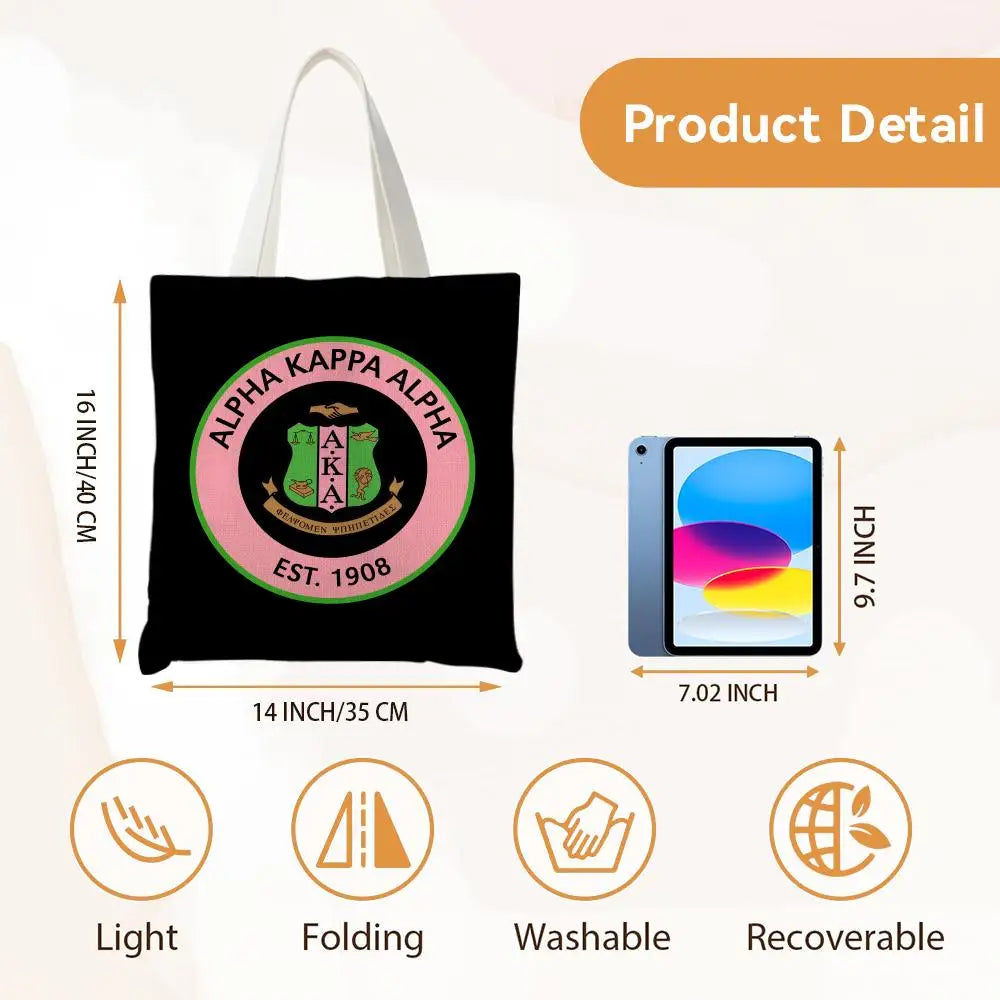 AKA Sorority Storage Bags Canvas Double-Sided Print Fashion Shoulder Tote Shopping Bag Gift Eco Handbags by Passport Outfitters