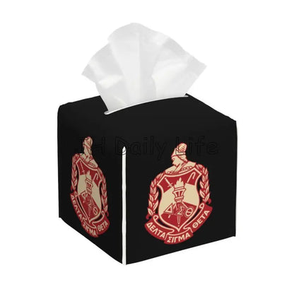 Delta Sigma Theta Sorority Tissue Box Cover Square Tissue Holder with Belt Bottom Leather Napkin Holder for Vanity Countertop by Passport Outfitters