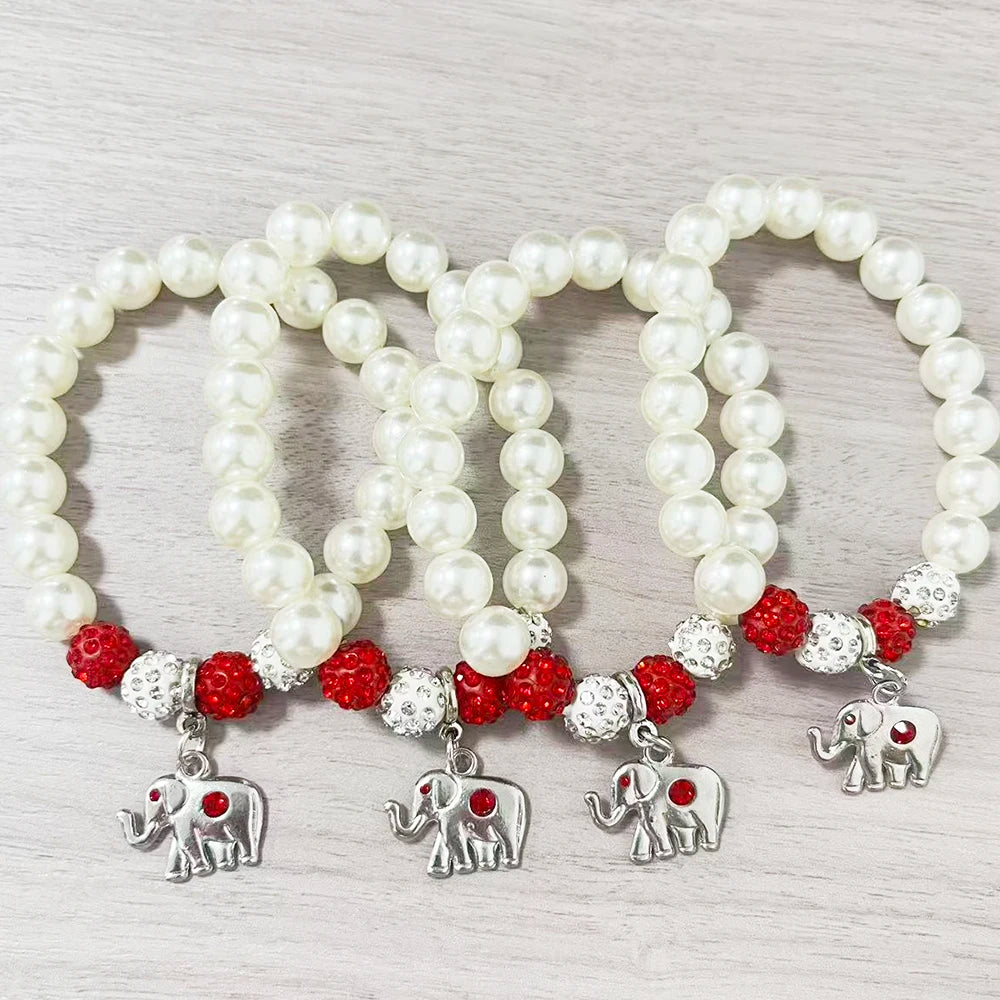 Stretch Adjust Red Sorority Fortitude Elephant Pendants Detla Pearl Bracelet Jewelry by Passport Outfitters