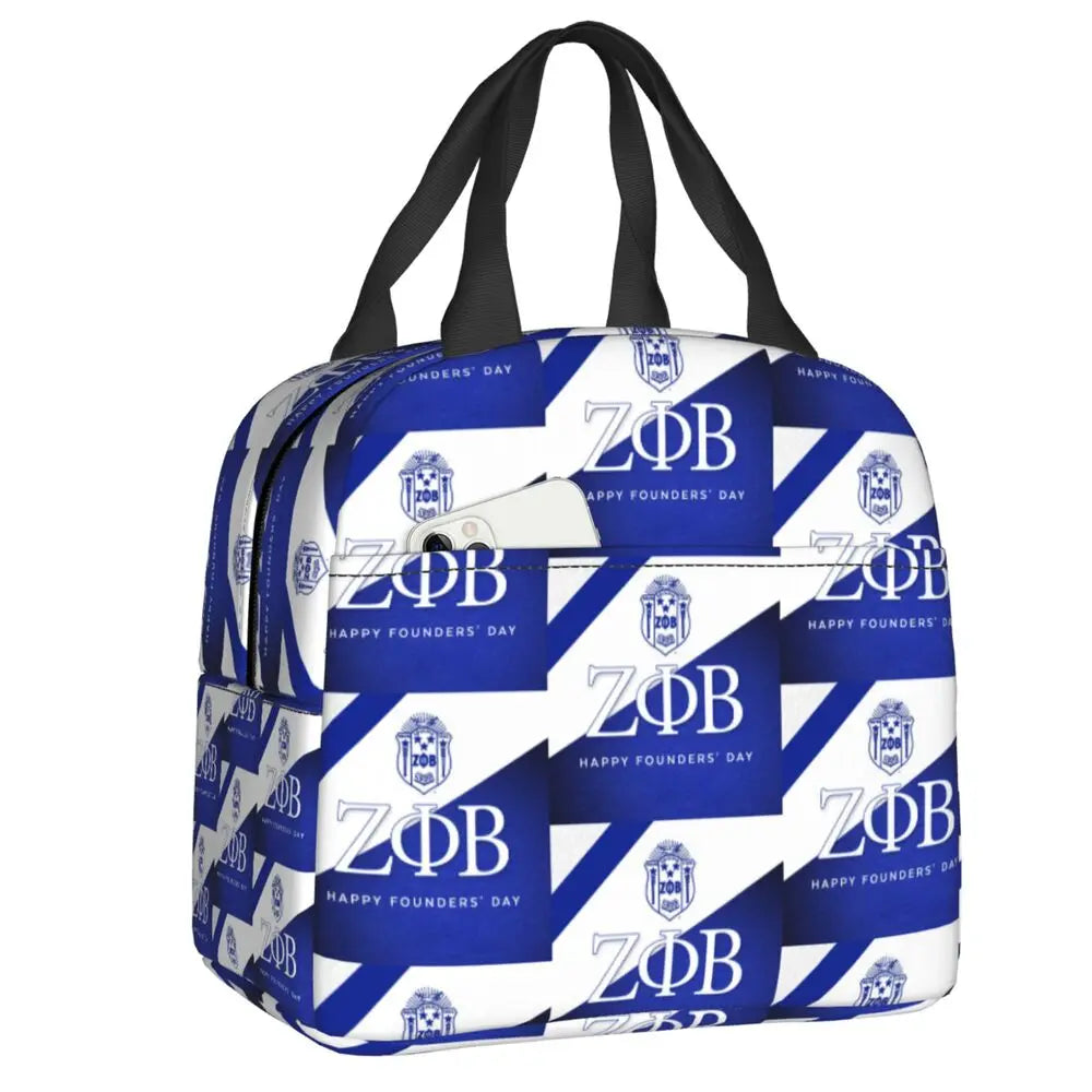Custom Zeta Phi Beta Sorority Logo Lunch Bag Women Greek Letter 1920 Cooler Warm Insulated Lunch Box for Children School by Passport Outfitters