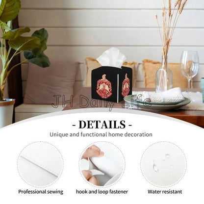 Delta Sigma Theta Sorority Tissue Box Cover Square Tissue Holder with Belt Bottom Leather Napkin Holder for Vanity Countertop by Passport Outfitters