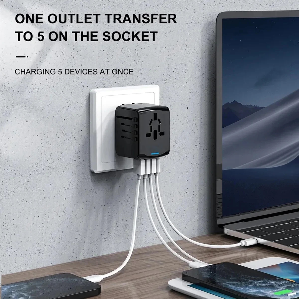 Travel Adapter Universal Power Plug UK European Union US Socket International 3USB Type C Wall Charger for Global Adapters by Passport Outfitters
