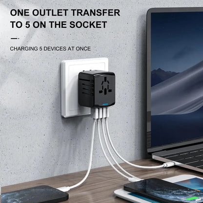 Travel Adapter Universal Power Plug UK European Union US Socket International 3USB Type C Wall Charger for Global Adapters by Passport Outfitters