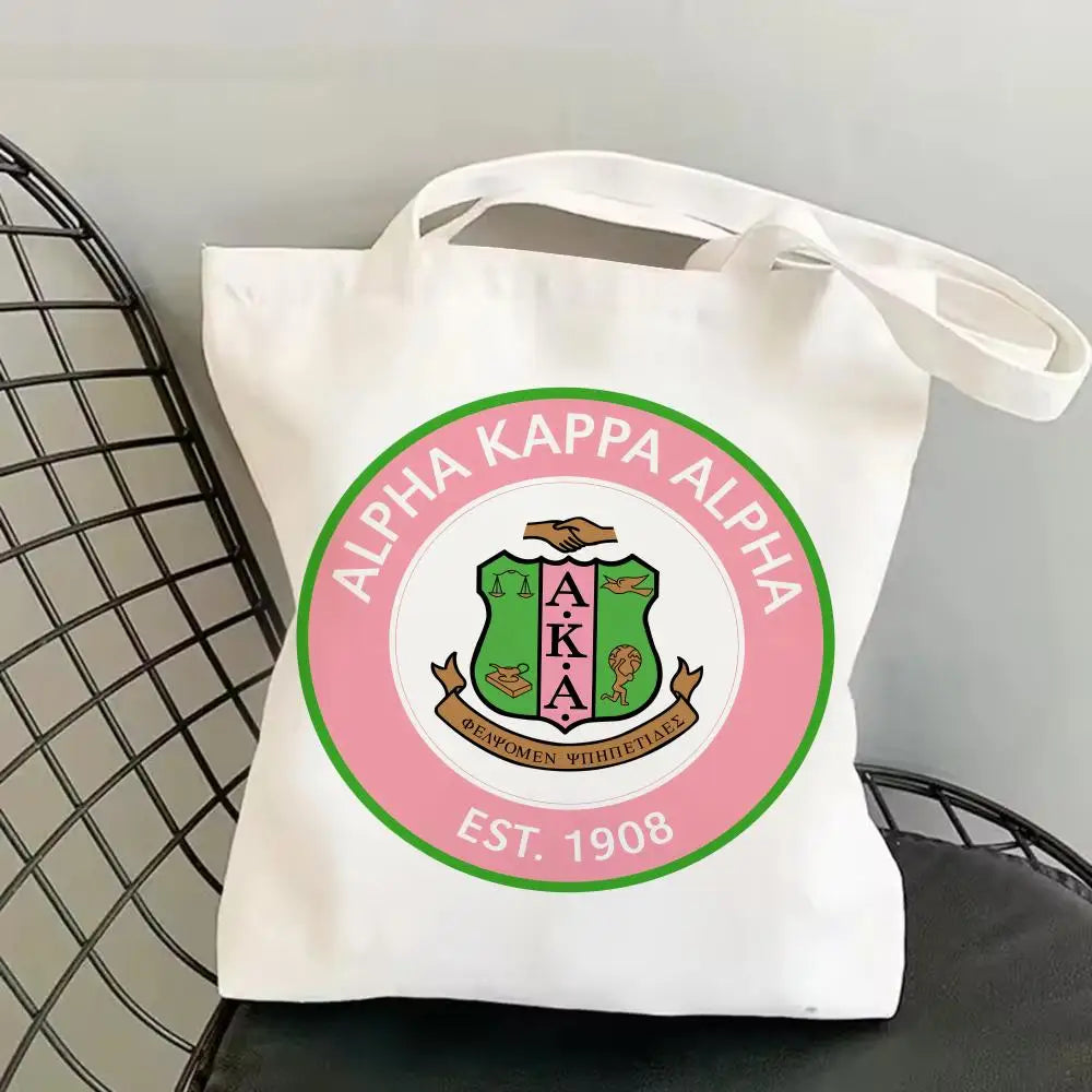 AKA Sorority Storage Bags Canvas Double-Sided Print Fashion Shoulder Tote Shopping Bag Gift Eco Handbags by Passport Outfitters