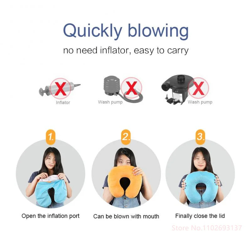 Cute Cartoon Style Travel Neck Pillow U-Shaped  Inflatable Cushion For Kids Adults Family Friends