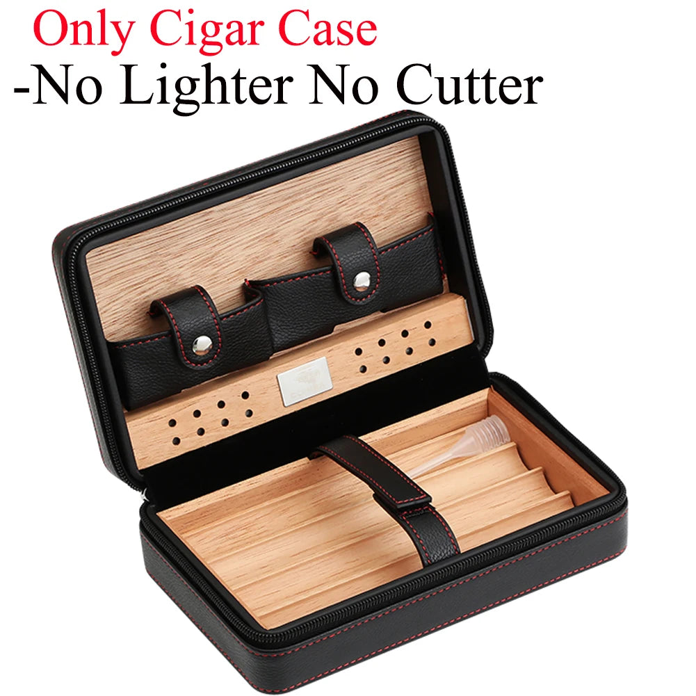Portable Humidor Cigar Box Travel Cigar Case Leather Cedar Wood Cigar Humidor Box W/ Cutter Lighter Puro Set Accessories by Passport Outfitters