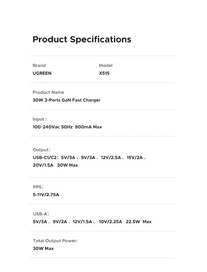 UGREEN 3-Port 30W USB-C Wall Charger - Passport Outfitters Apparel 