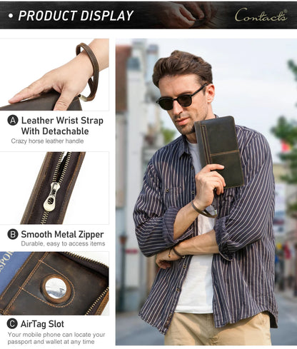 Family Genuine Leather Passport Wallet with AirTag Slot for Travel - Passport Outfitters Apparel 