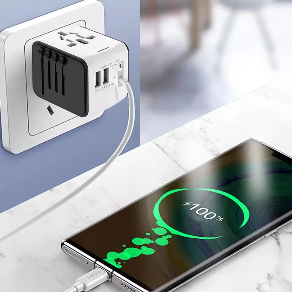 Travel Adapter Universal Power Plug UK European Union US Socket International 3USB Type C Wall Charger for Global Adapters by Passport Outfitters