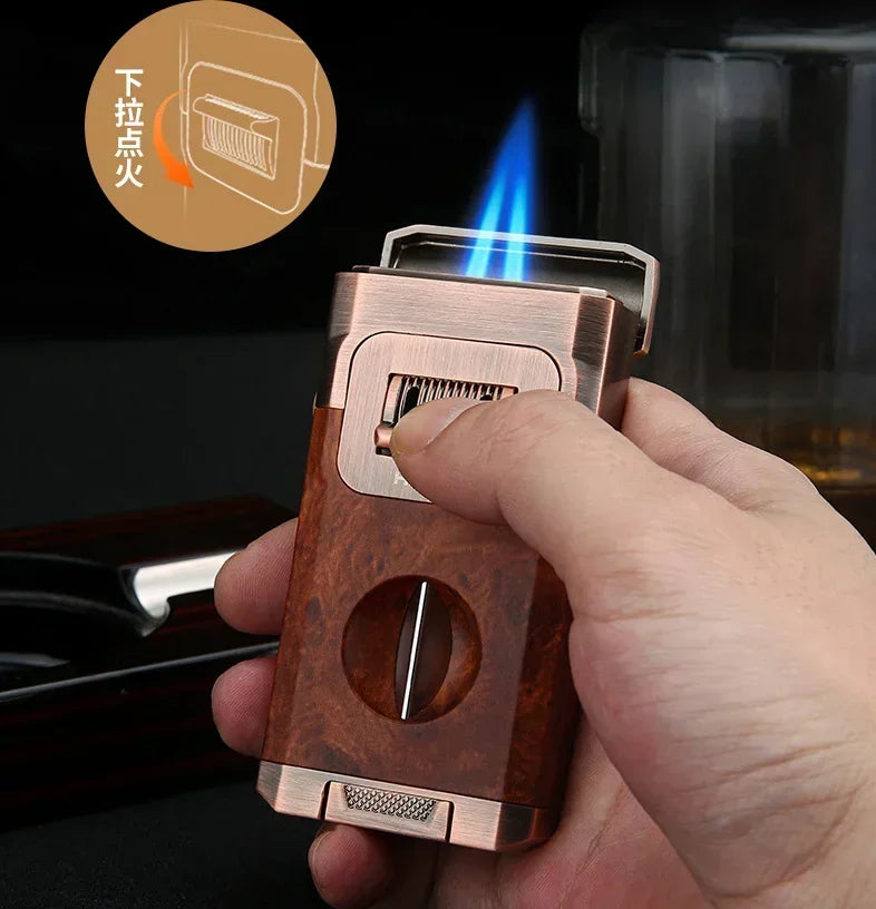 Metal High-end Cigar Lighter with Unique Wind Proof V-shaped Cutting Double Jet Flame Butane Gas Lighter Cigar Accessories by Passport Outfitters