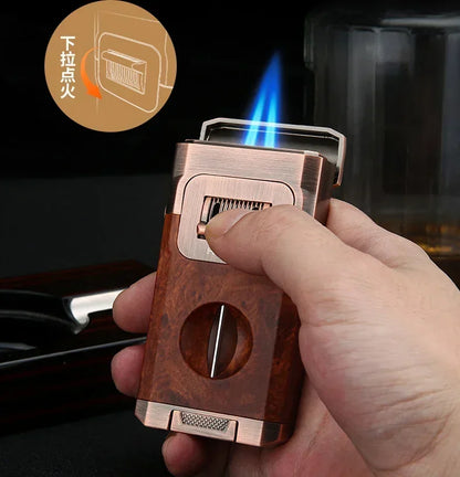 Metal High-end Cigar Lighter with Unique Wind Proof V-shaped Cutting Double Jet Flame Butane Gas Lighter Cigar Accessories by Passport Outfitters