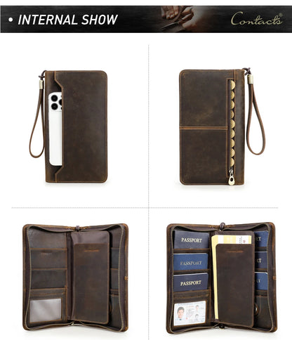 Family Genuine Leather Passport Wallet with AirTag Slot for Travel - Passport Outfitters Apparel 