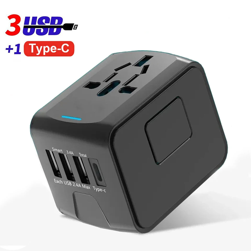 Travel Adapter Universal Power Plug UK European Union US Socket International 3USB Type C Wall Charger for Global Adapters by Passport Outfitters