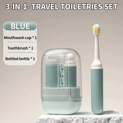 Travel toiletries set -3-in-1 convenient mouthwash cup, toothbrush, toothpaste storage box - essential for business trips by Passport Outfitters