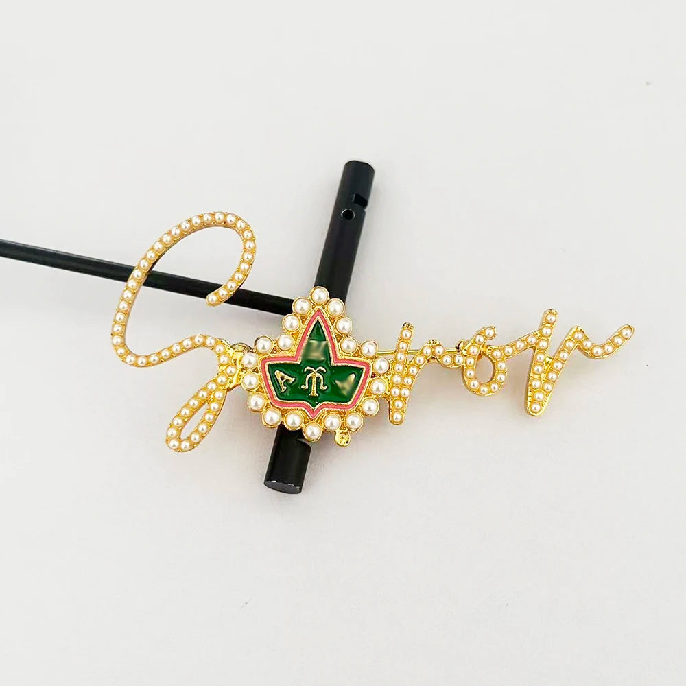 SOROR Pearl Brooch Pink Green Ivy League Emblem by Passport Outfitters