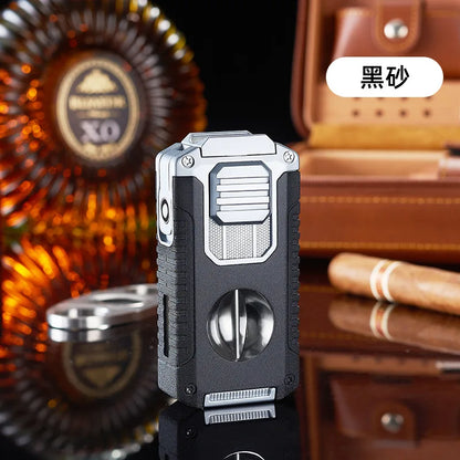 Portable Multi-function Jet Lighter with V-shaped Cigar Cutter Cigar Cigarette Holder Men's Cigarette Lighter, Gentleman's Taste by Passport Outfitters