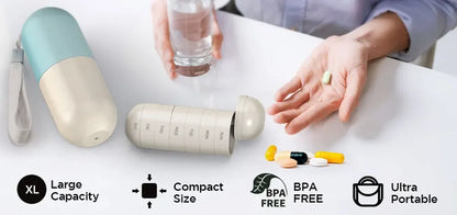 Pill Splitters Cute Weekly Pill Organizer BPA Free Travel Hiking 7 Day Pill Box Case To Hold Pills Vitamins Fish Oil Supplements by Passport Outfitters