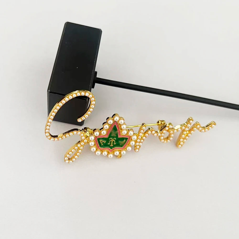 SOROR Pearl Brooch Pink Green Ivy League Emblem by Passport Outfitters