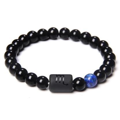 12 Constellation Zodiac Signs Beads Couples Bracelet Natural Black Onyx Stone Elastic Charm Bracelet for Women Men Birthday Gift by Passport Outfitters