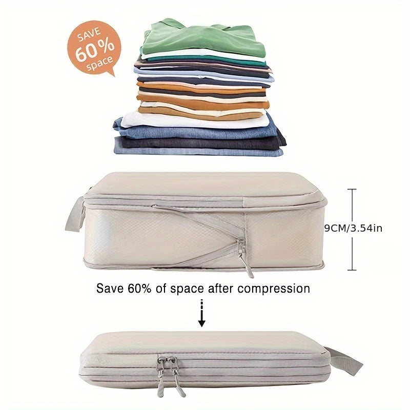 4pcs Large Capacity Travel Compression Packing Cubes Bag Portable Waterproof Suitcase Clothes Organizers For Travel Home Storage