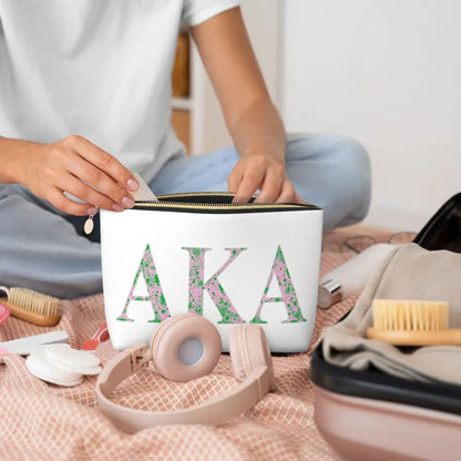 AKA Sorority 5 Women Cosmetic Bag Travel Makeup Organizer Pouch Toiletry Storage Dopp Kit Box by Passport Outfitters