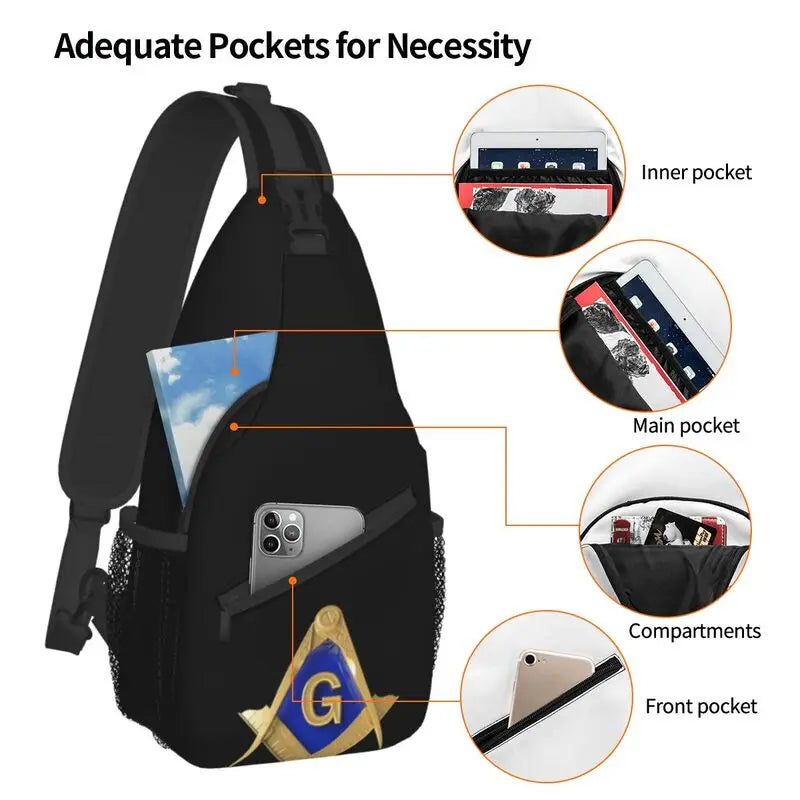 Casual Freemason Sling Bag for Travel Hiking Men Mason Masonic Crossbody Chest Backpack Shoulder Daypack by Passport Outfitters