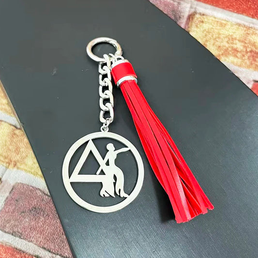 Stainless Steel Greek Letter Delta Shield Keychain With Red Tassel by Passport Outfitters