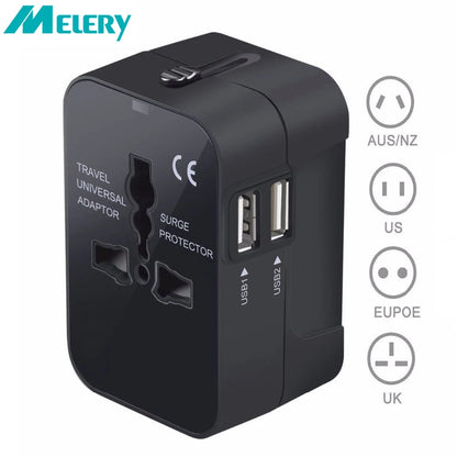 Universal Worldwide All in One Phone Charger Travel Wall AC Power Plug Adapter with Dual USB Charging Ports for USA EU UK AU by Passport Outfitters
